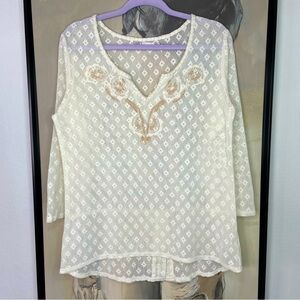 PRANA Winnie Sheer Cream Mesh 3/4 Sleeve Top
